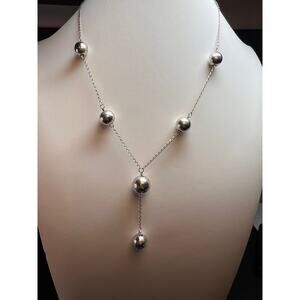 Vintage sterling silver Y drop station ball necklace